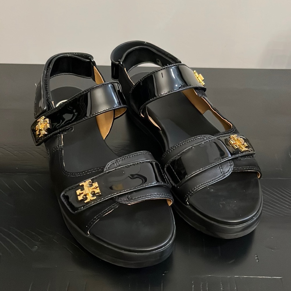Tory Burch Black Sandals with Gold Accents